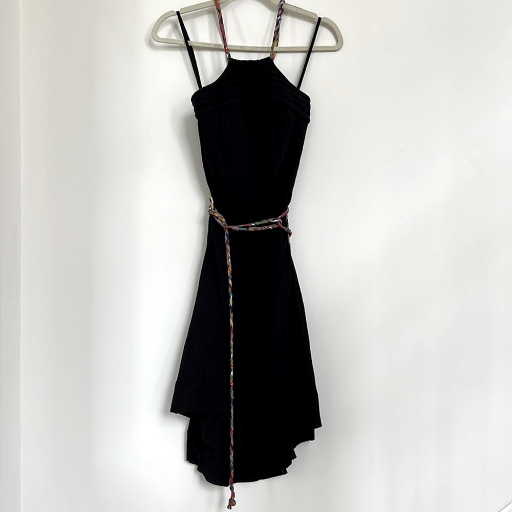 Rainbow and black linen halter dress